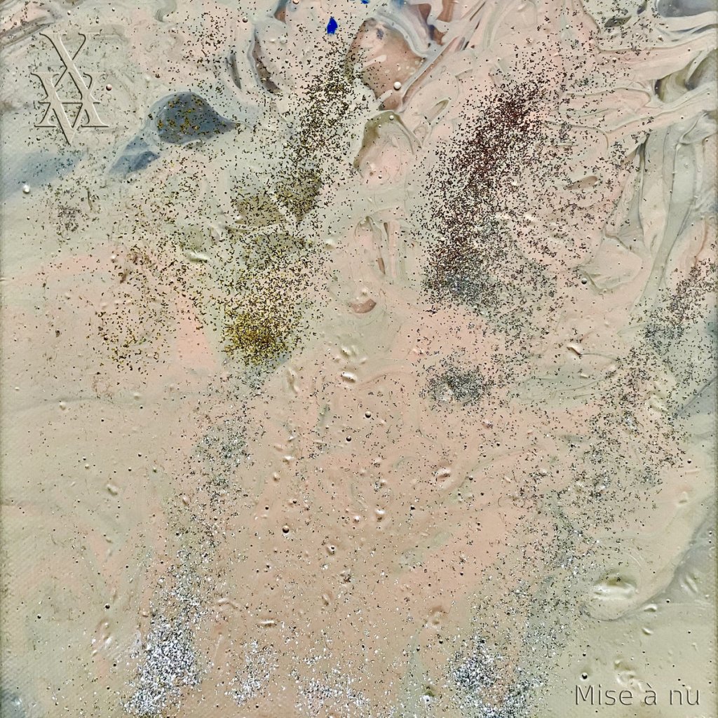 Soyut bir sanat eseri; pastel tonlarda akrilik boya ve sim kullanılarak oluşturulmuş dokusal bir yüzey.
