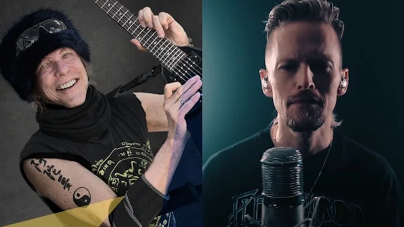 Michael Schenker, gitar çalarken gülümseyen bir görüntü. Eric Grönwall, mikrofonla şarkı söylerken çekilmiş bir portre.